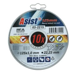 Sada řezných kotoučů ocel/INOX 125 x 1mm, 10ks v plechovém boxu ASIST 03-2215