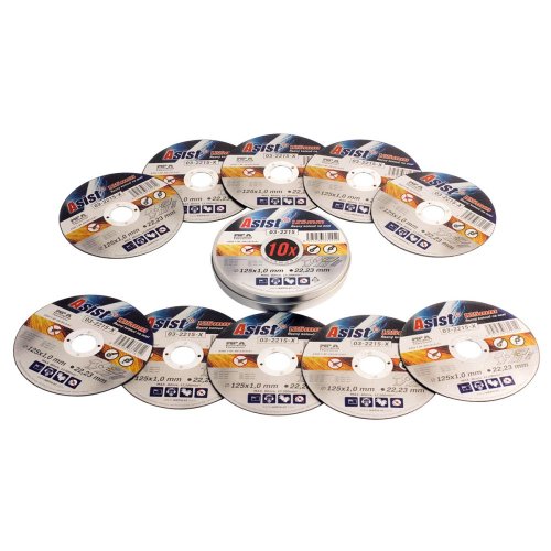 Sada řezných kotoučů ocel/INOX 125 x 1mm, 10ks v plechovém boxu ASIST 03-2215