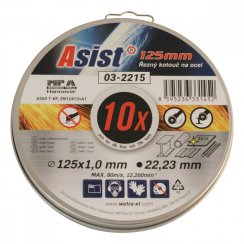 Sada řezných kotoučů ocel/INOX 125 x 1mm, 10ks v plechovém boxu ASIST 03-2215