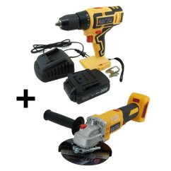 Aku vrtačka 20V 2,0Ah v kufru s úhlovou bruskou 125mm BRUSHLESS