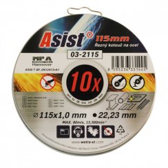 Sada řezných kotoučů ocel/INOX 115 x 1mm, 10ks v plechovém boxu ASIST 03-2115