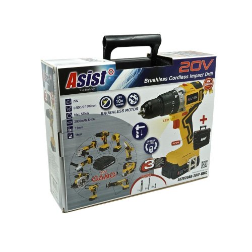 Aku vrtačka 20V 2,0Ah BRUSHLESS v kufru AE2V20AB-201P-BMC ASIST, řada AKU GANG!