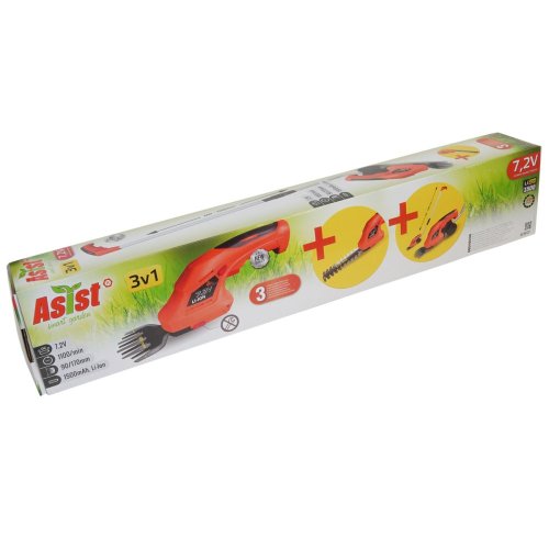 Aku nůžky 7,2V 3v1 s přídavnou tyčí ASIST AE3N72T